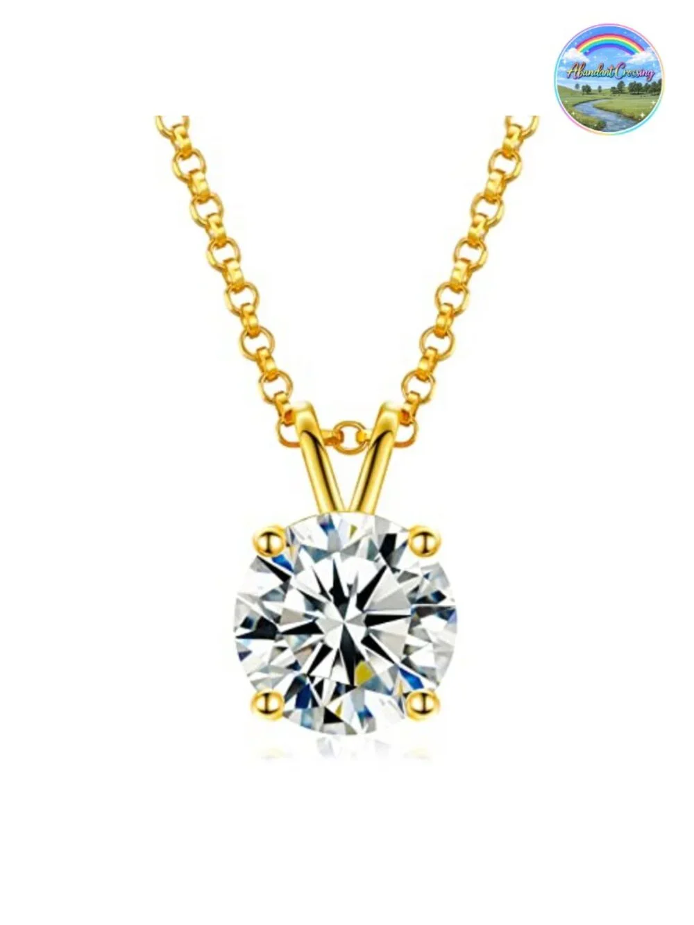 18K Gold Plated Solitaire Moissanite Pendant Necklace 925 Sterling Silver